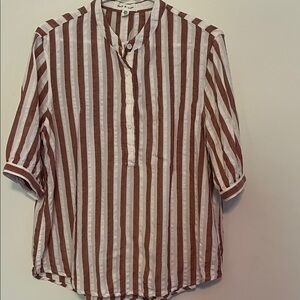 Cloth & Stone Brown and White Striped Top
